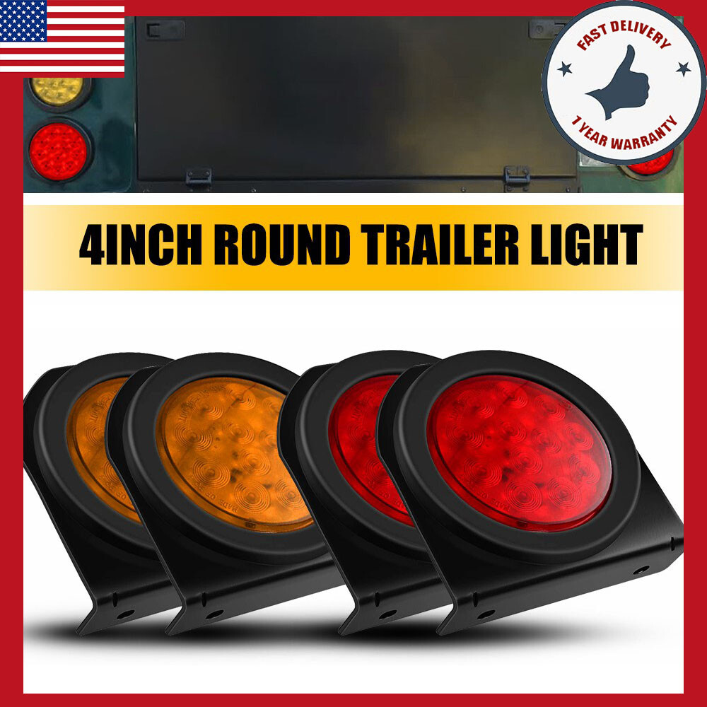 4X 4-Inch Red Round Amber 12-LED Truck Trailer Brake Stop Turn Signal Tail Light