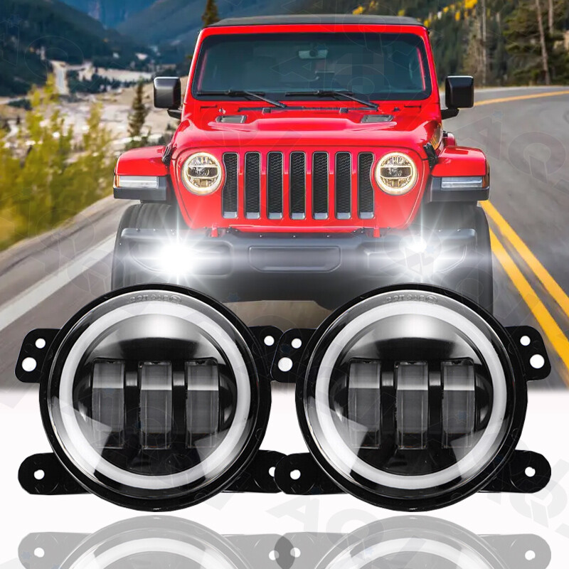 Pair 4 Inch LED Fog Lights Front Bumper Driving Lamps for Jeep Wrangler JK JL JT