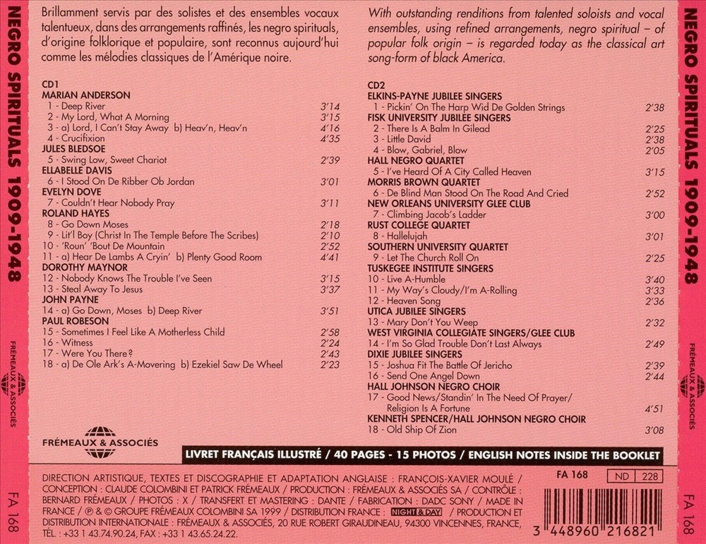 VARIOUS ARTISTS NEGRO SPIRITUALS: THE CONCERT TRADITION NEW CD