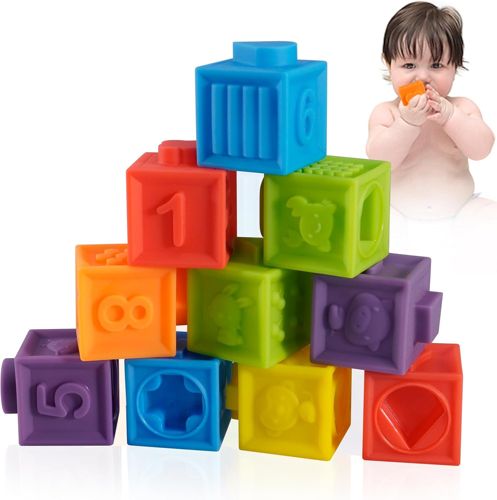 Ganowo 12PCS Mini Soft Stacking Blocks Toys, Educational Squeeze Teeth Baby Toys