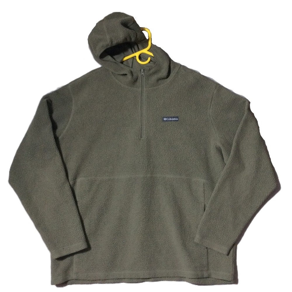 Columbia Sherpa Fleece Pullover Men's 2XL Green Rugged 1/4 Zip Kangaroo Pocket