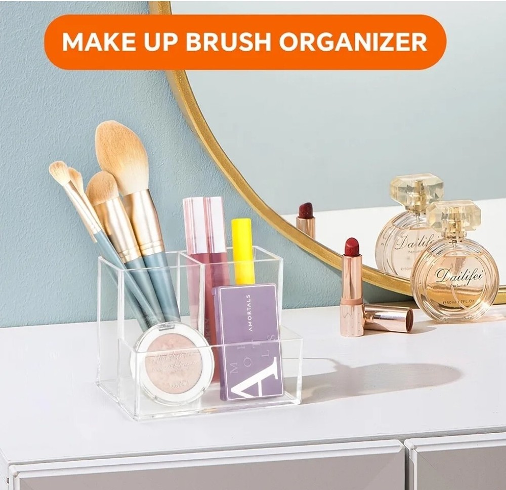 3 Compartment Acrylic Pen Holder/Makeup Brush Holder, Etc Acrylic Organizer BNIB