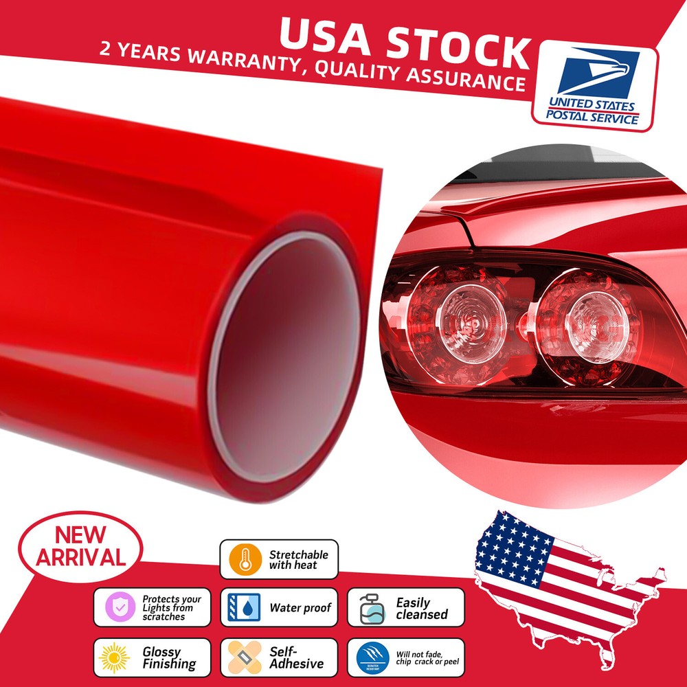 Glossy Red Vinyl Wrap Film for Headlights Taillights and Fog Lights