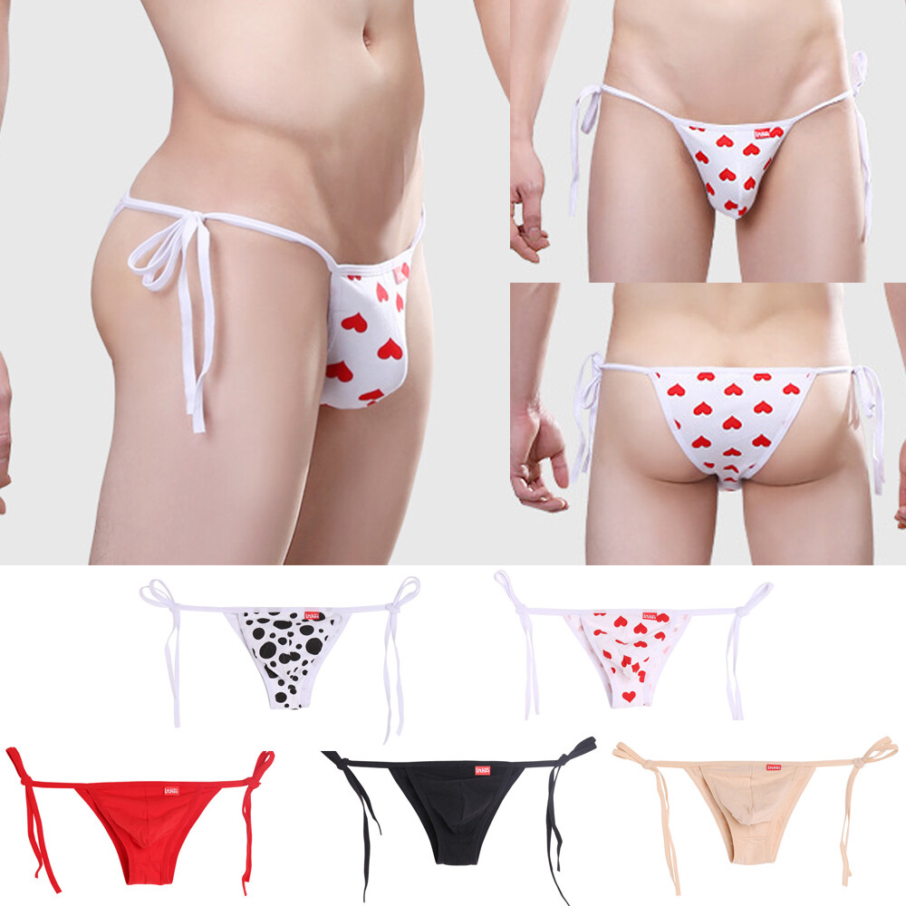 Men's Low Waist U Pouch Lace Up Sport Underwear Underpants Bikinis Thongs Brie