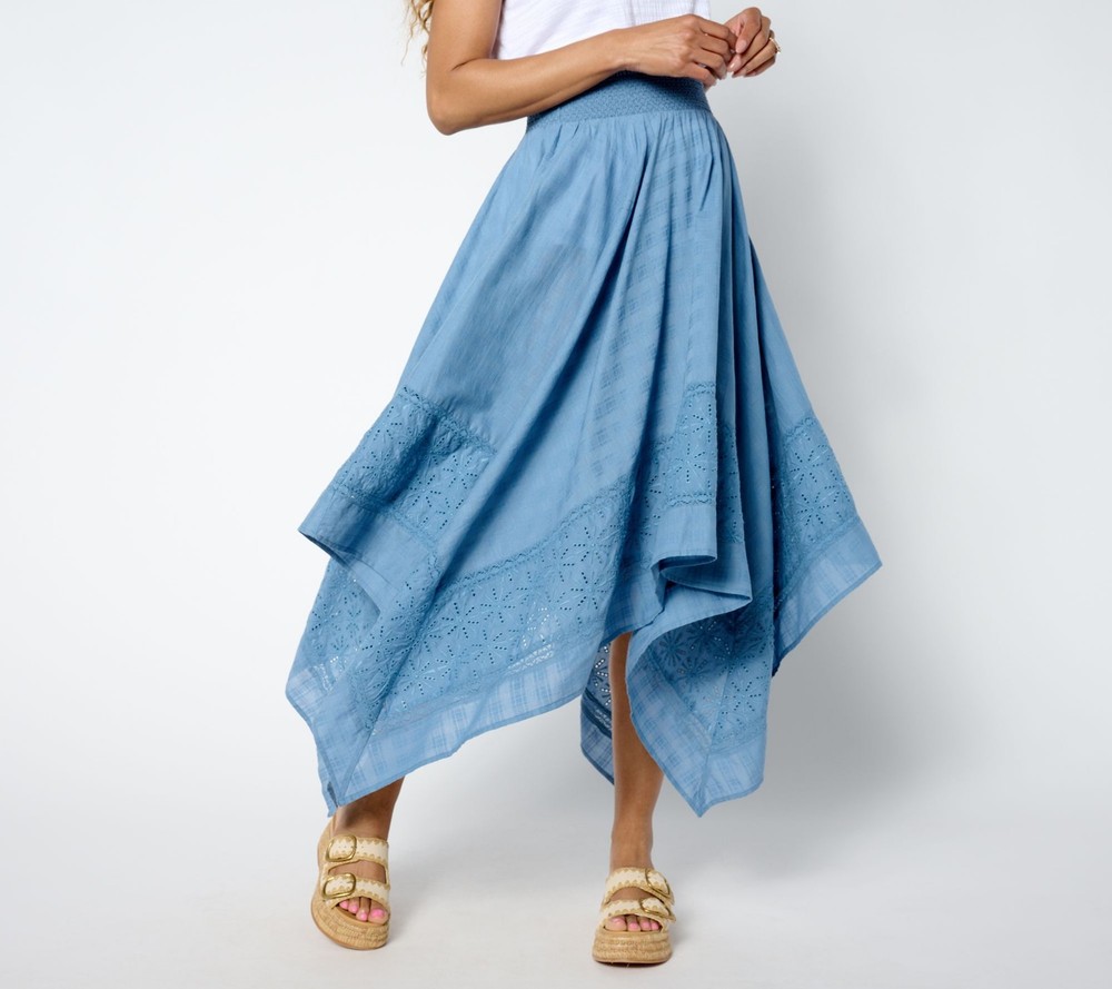 Destination 365 Women's Skirt Sz XL Handkerchief Hem Midi Blue A655241