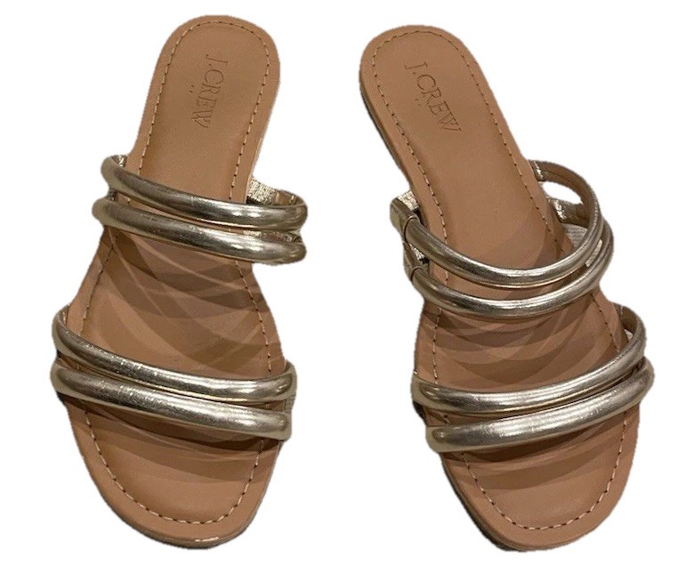 J Crew Factory Gold Metallic Flat Slide Sandals Size 6