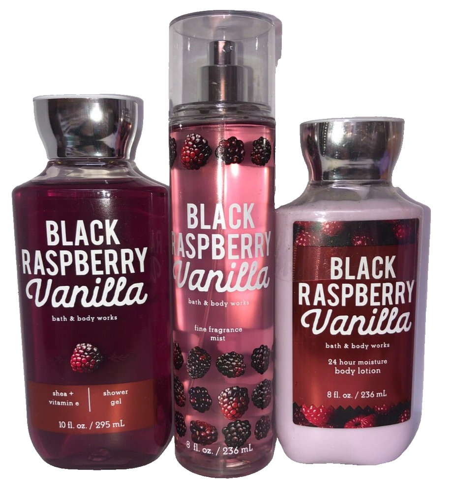Bath & Body Works BLACK RASPBERRY VANILLA MIST GEL BODY LOTION Three Piece Set