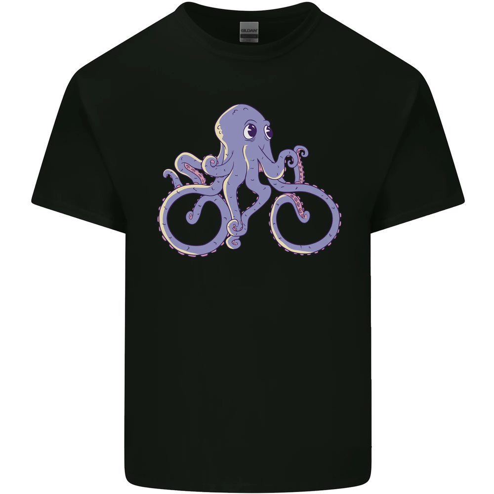 Funny Cycling Octopus Design Men's Cotton Bicycle T-Shirt Tee