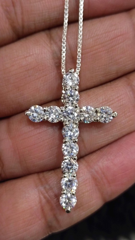 4 Ct Excellent Round Cut Lab-Created Diamond Cross Pendant 14K White Gold Plated