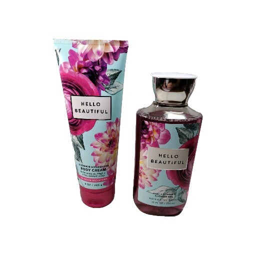 Women New Bath And Body Works Hello Beautiful Body Cream 8 Oz And Shower Gel 10