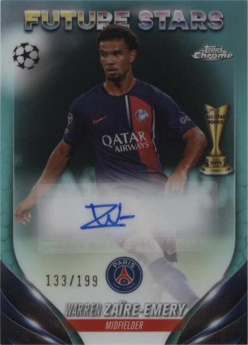 2023-24 Topps Chrome UEFA Club Competitions Warren Zaire-Emery Future Stars Autograph Aqua Refractor /199