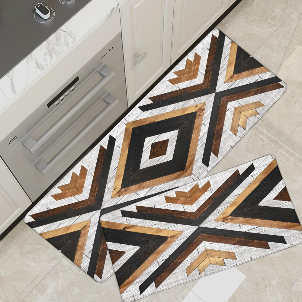 Boho Aztec Anti-Fatigue Kitchen Rug Set of 2 Cushioned Mats for Floors