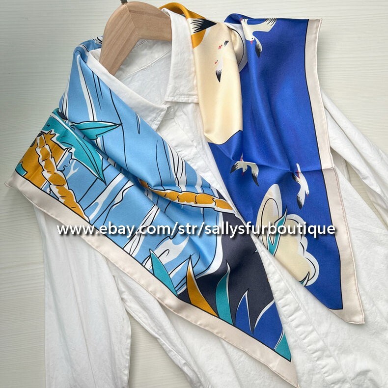 New Boutique 18 Momme Twill Silk Wrap Scarf Palmtree Print Square Shawl 35