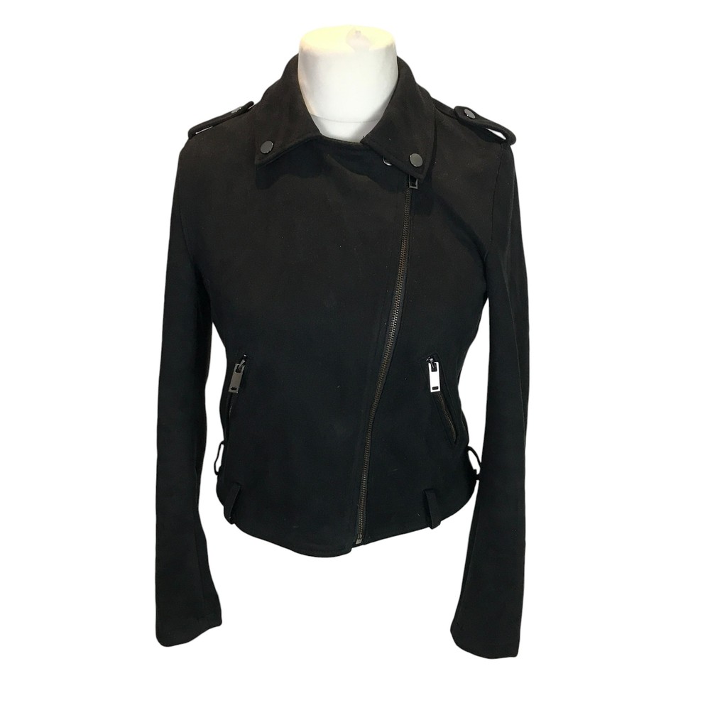 Primark Ladies Biker Jacket Coat Black Size 10 Motorcycle Motorbike Casual Zips
