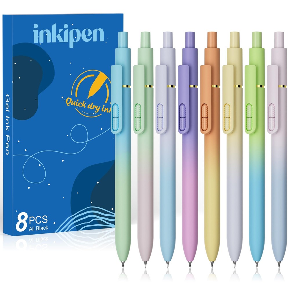 inkipen Gel Pens, 8 Pcs 0.5mm Black Ink Pens for Office Fine Point Smooth Wri...