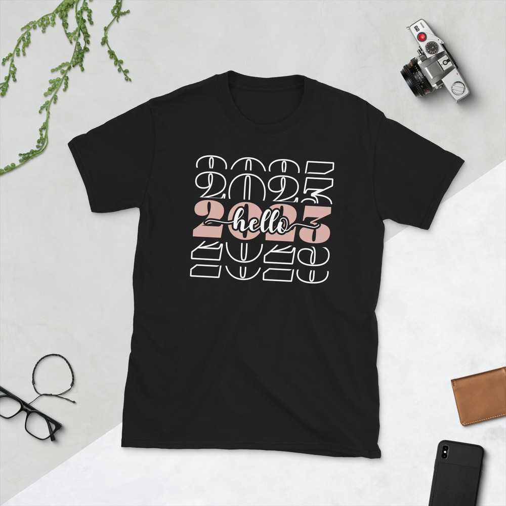 Happy New Years Design Hello 2023 Retro Unisex T-Shirt-image