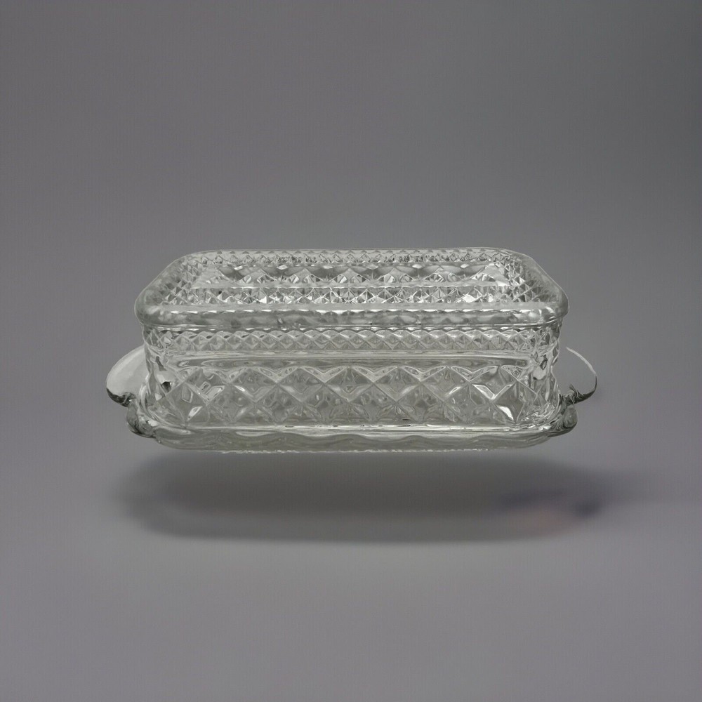 Vintage Anchor Hocking Wexford Glass Butter Dish with Diamond Point Cut Clear Cover