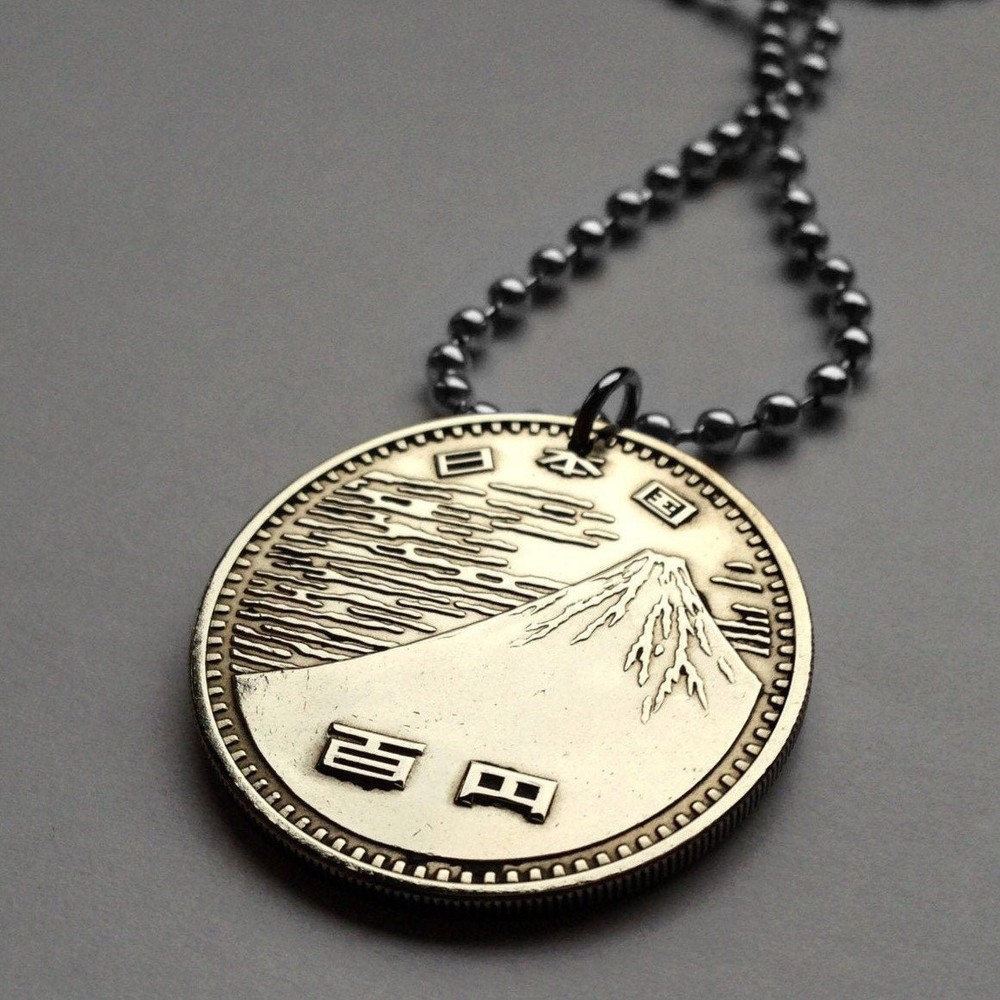 1970 Japan 100 Yen Coin Pendant Mount Fuji Osaka Expo Vintage