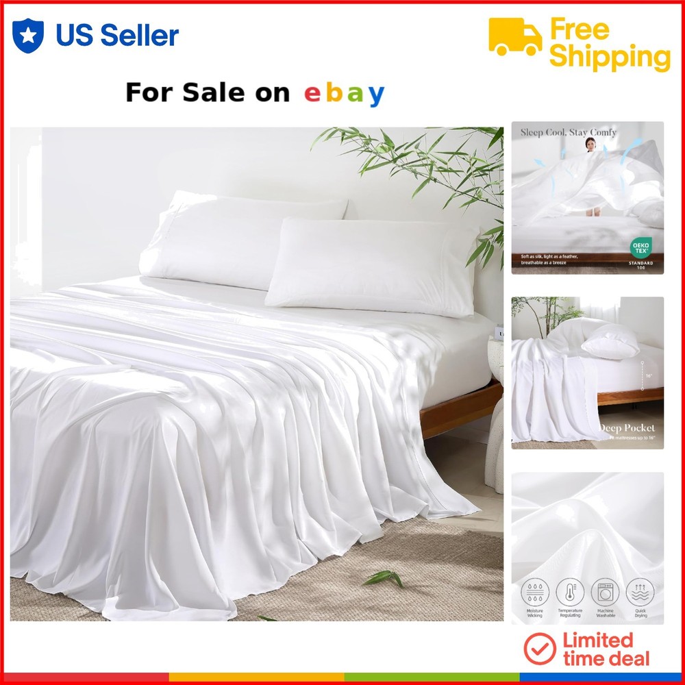 Full Size Cooling Rayon Bamboo Sheet Set 4-Piece Luxury Bedding