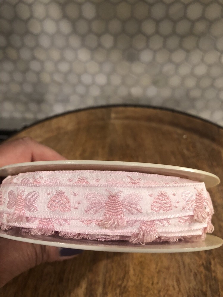 French Pink Bumblebee Ribbon 25 M. Made In France.