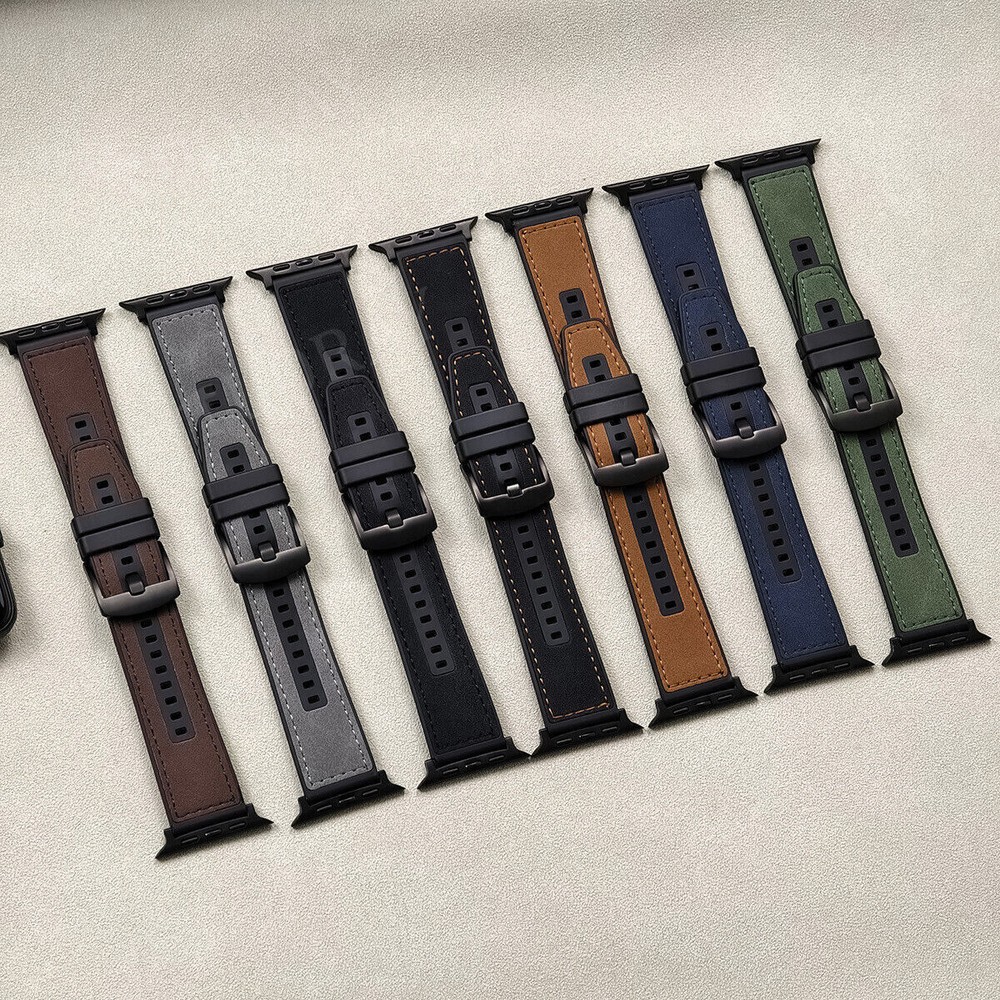 Leather + Silicone Band Strap for Apple Watch 9 8 7 6 5 4 SE Ultra 40/41/45/49mm
