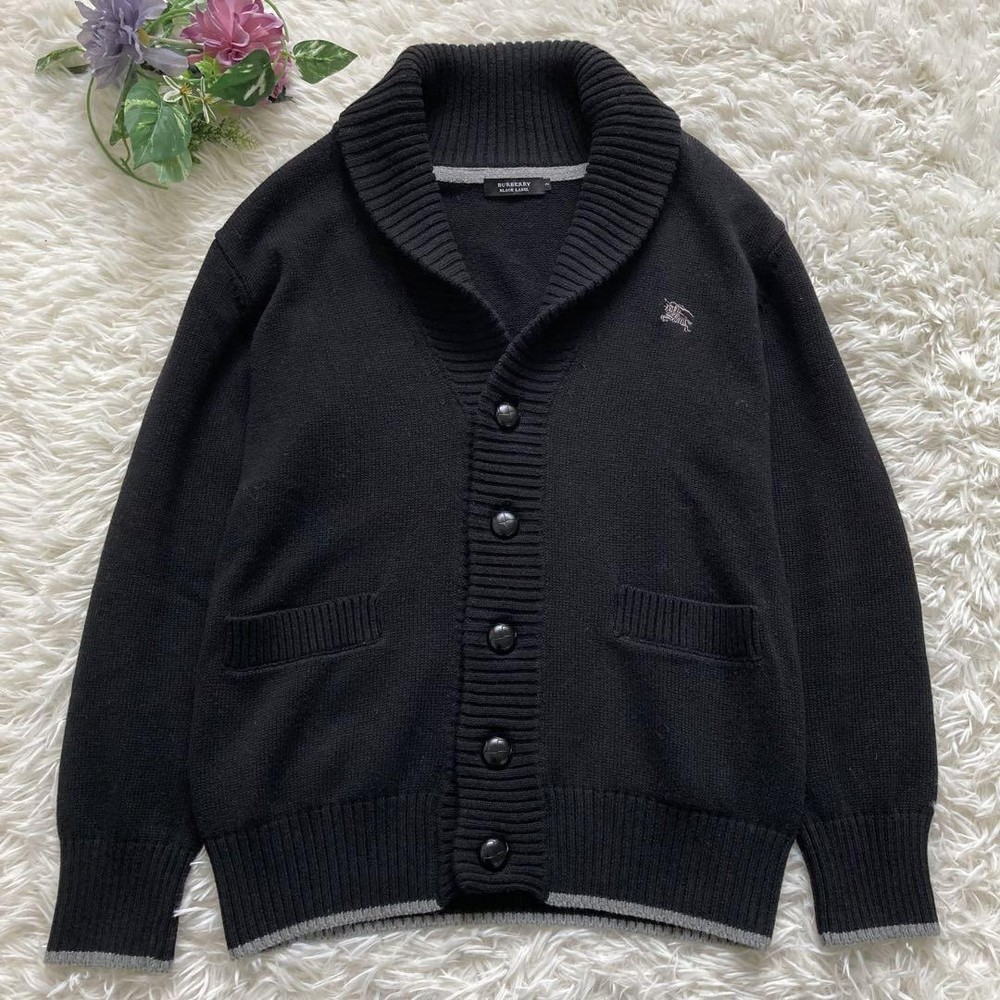 Burberry Black Label shawl collar cardigan in black with walnut buttons F/S from