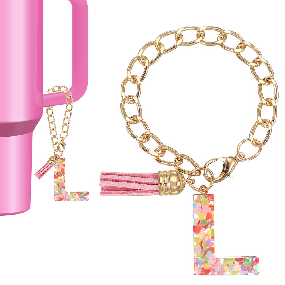 Letter Charm for Stanley Tumbler Cup Initial l Charm Accessories Keychain Pink
