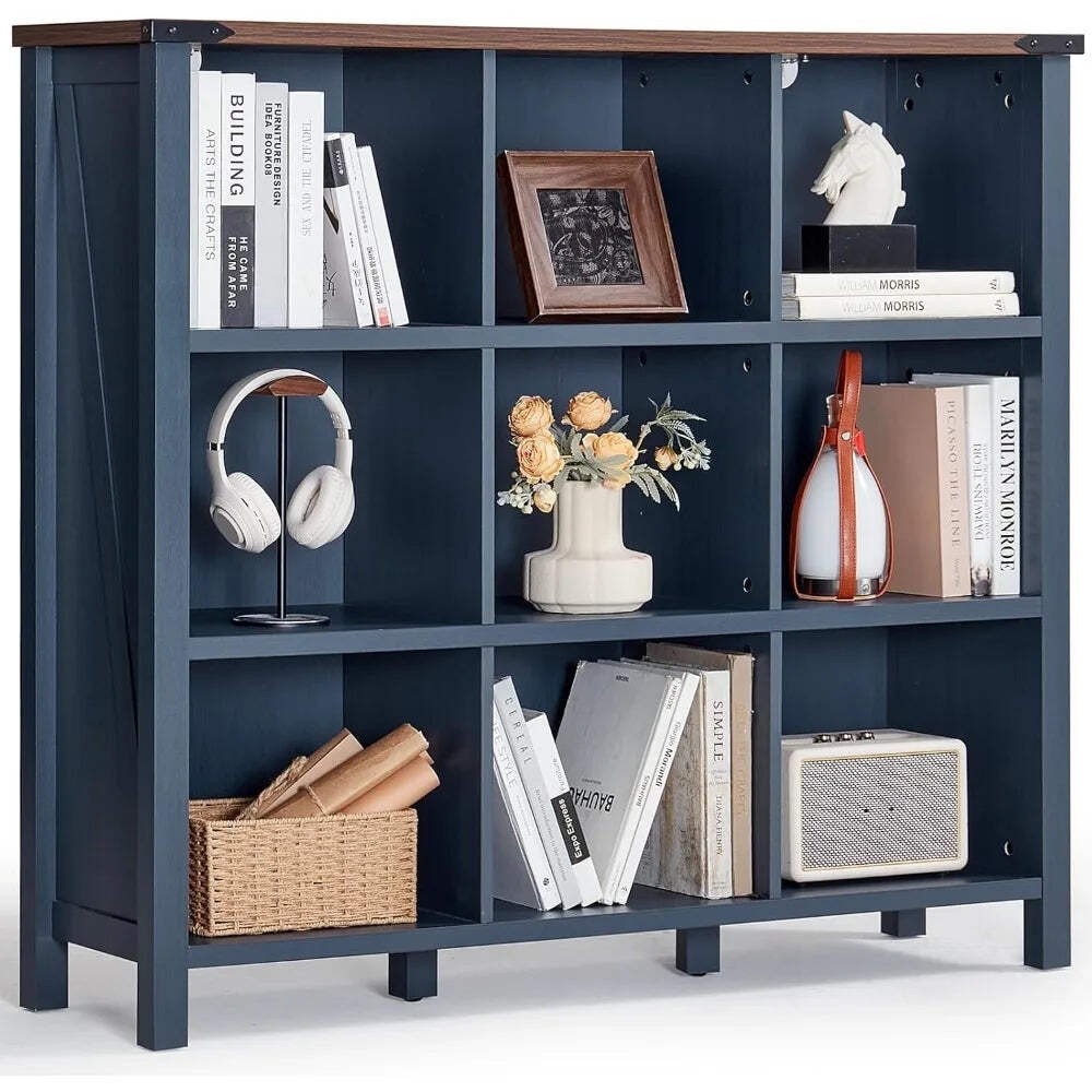 9 Cube Farmhouse Bookcase Wooden Vintage Display Storage Shelf  