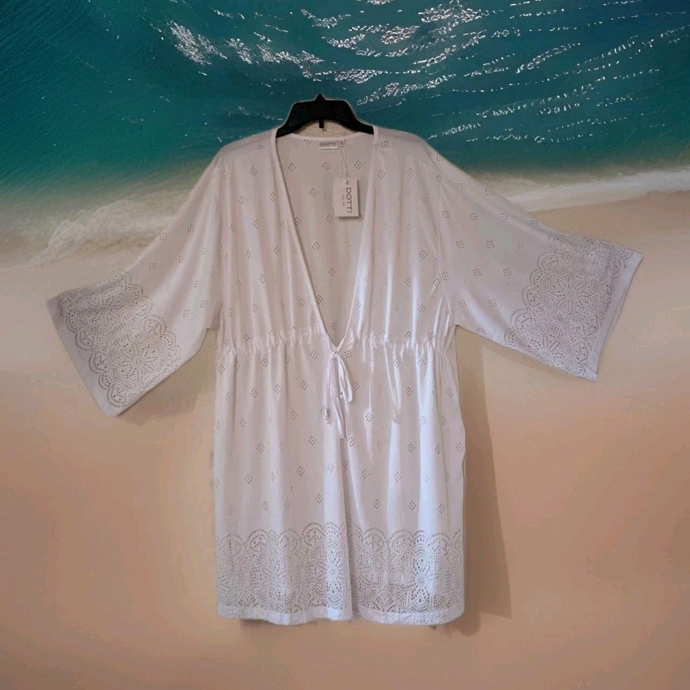 NEW White Beach Bathing swim suit cover-up 2X  Womens Stretch Pullover Dotti