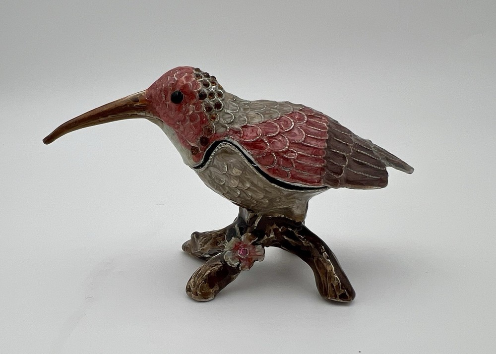 Cloisonné Enameled And Crystal Studded Red Hummingbird Trinket Box