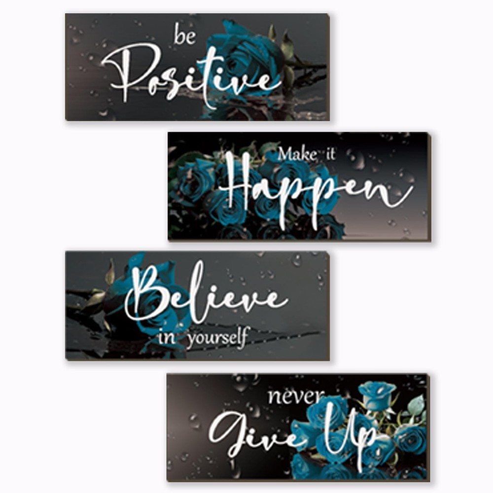 4 Piece Teal and Black Wall Art Set for Bedroom or Bathroom Decor
