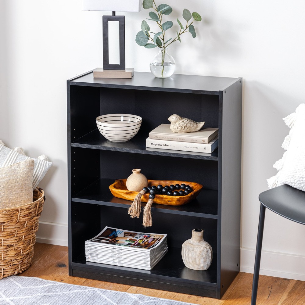 3-Shelf Adjustable Bookcase in True Black Oak Finish