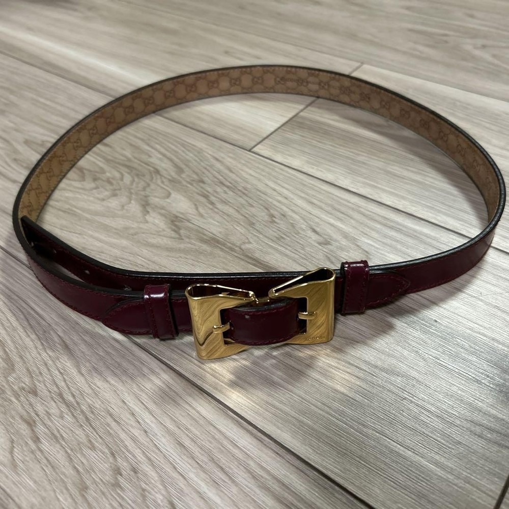 GUCCI Burgundy Leather Belt for Women Authentic Designer Import from Japan RIN