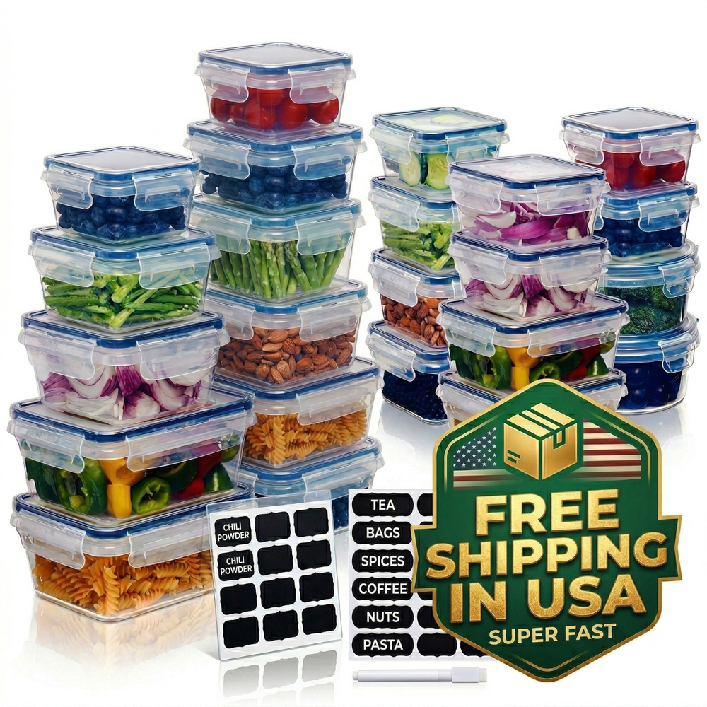 Airtight Food Storage Containers Set with Lids - BPA Free Kitchen Organization