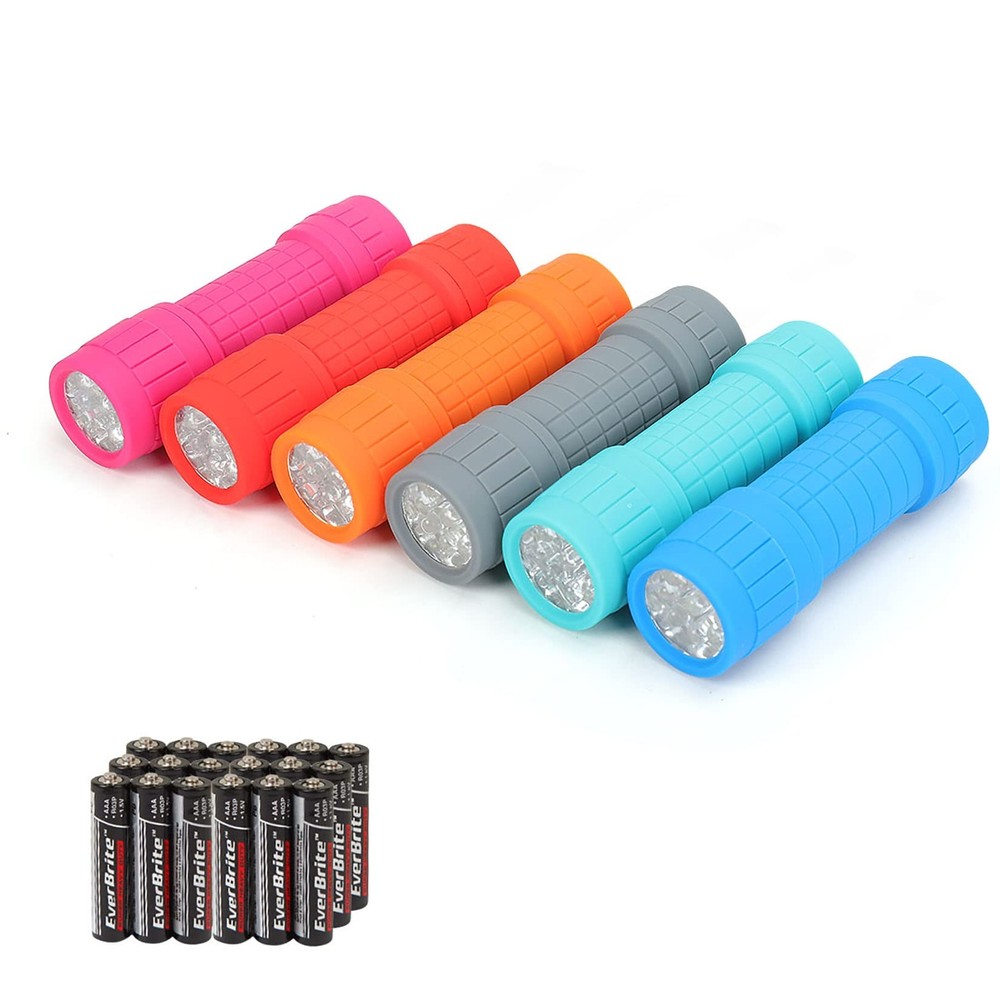 9-LED Flashlight 6-Pack Compact Handheld Torch Assorted Colors with Lanyard 3...