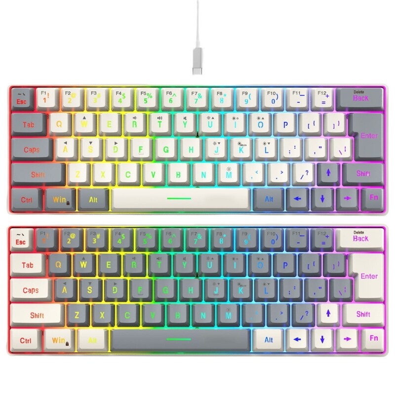 63-Key Blue Backlit Gaming Mechanical Keyboard with LED for Office and Games