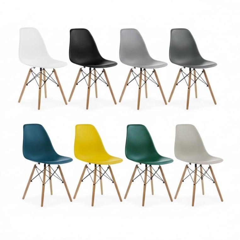 Classic Mid Century Dining Chair - Beech Wood Dowel Eiffel  Legs, Retro