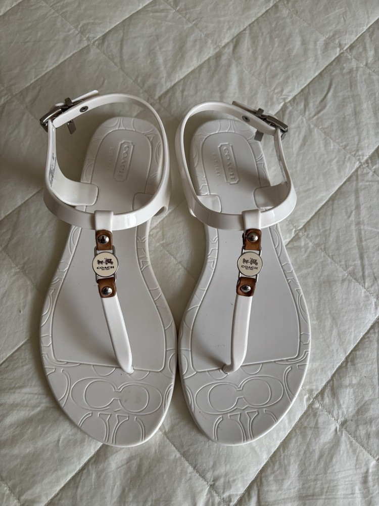 CHRISTMAS SALE! COACH A6307 White T-strap Jelly Sandals in Women’s Size 6B EUC-image