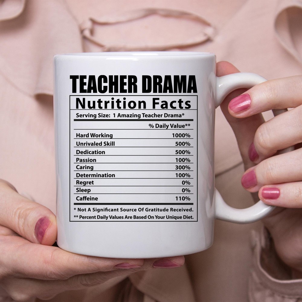 Funny Teacher Drama Nutritional Facts White Coffee Mug
