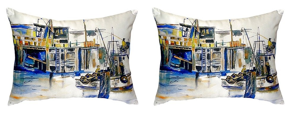 Betsy Drake Fishing Boat No Cord Pillows Set 15x22 Inch