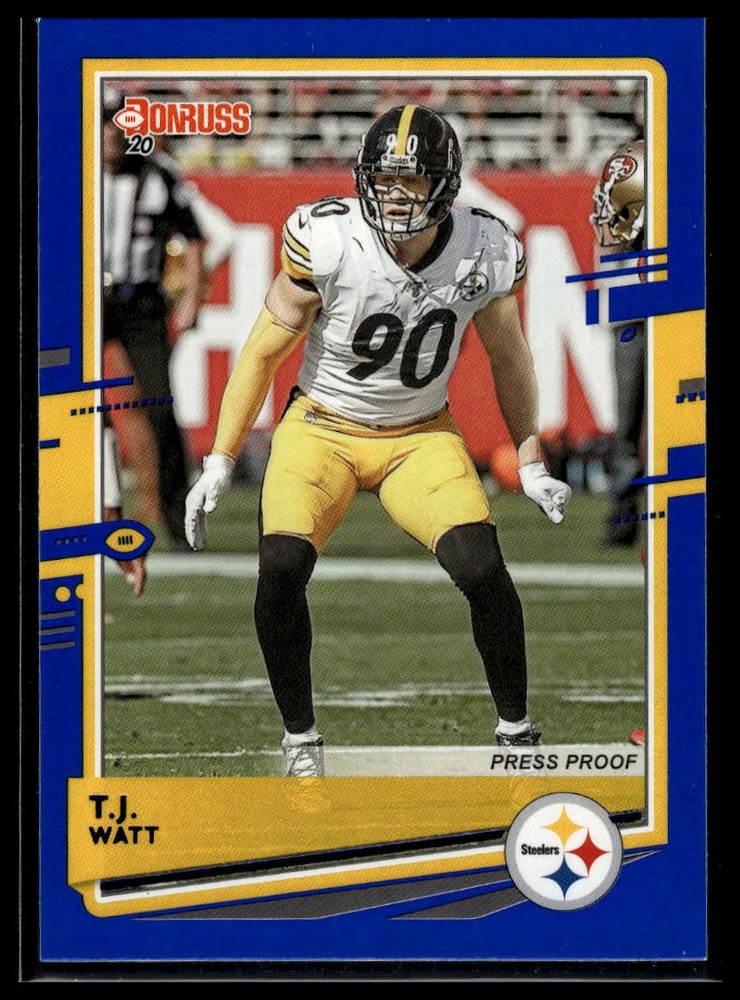 2020 Donruss #220b T.J. Watt Press Proof Blue White Jersey Football Card