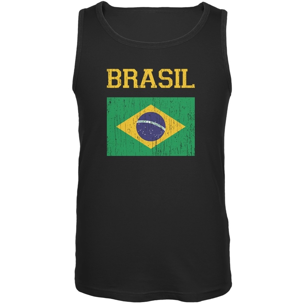 World Cup Distressed Flag Brasil Black Adult Tank Top