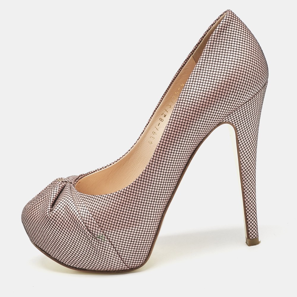 Gina Pink and Black Woven Straw Claire Platform Pumps Size 37 EU