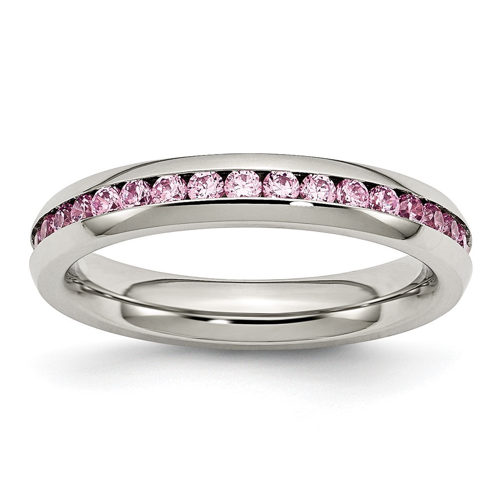 Stainless Steel Polished 4mm October Pink Cubic Zirconia Ring Size 6 for Women