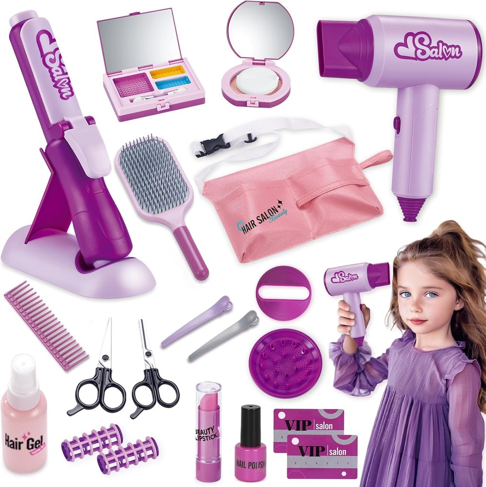 Hair Salon Toys for Girls, Pretend Play Kids Makeup Kit with Realistic...