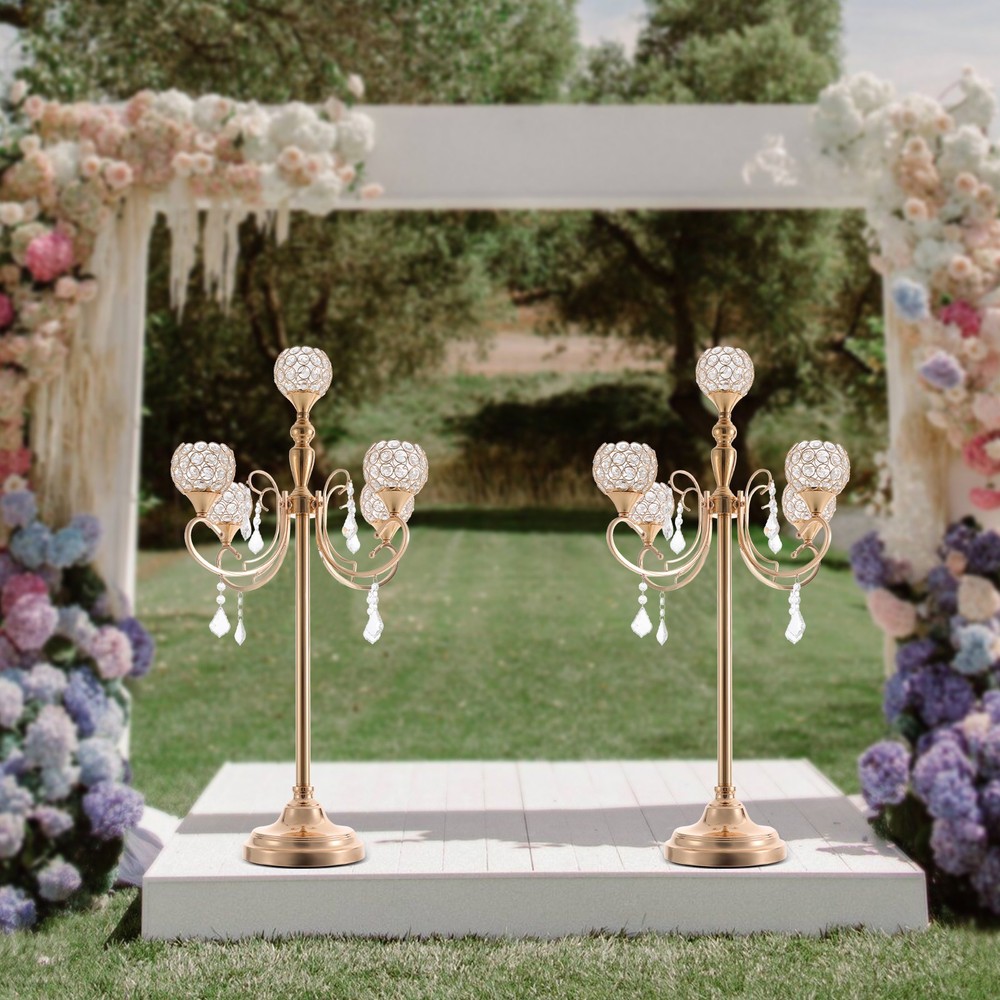 5 Arms Crystal Candelabra Candle Holder Table Centerpieces Wedding Decor