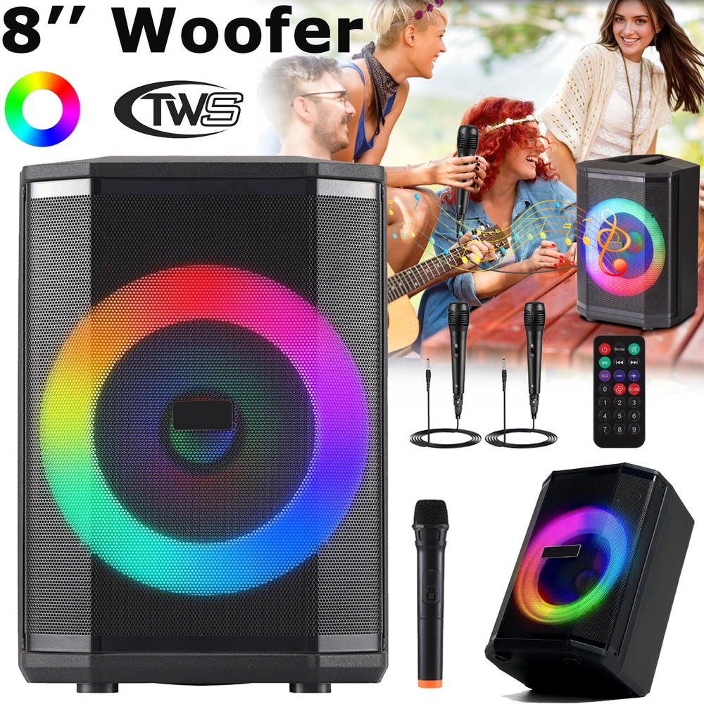 8W Woofer Portable Bluetooth Party Speaker with Heavy Bass 3 Mic TWS FM Tiltable Design