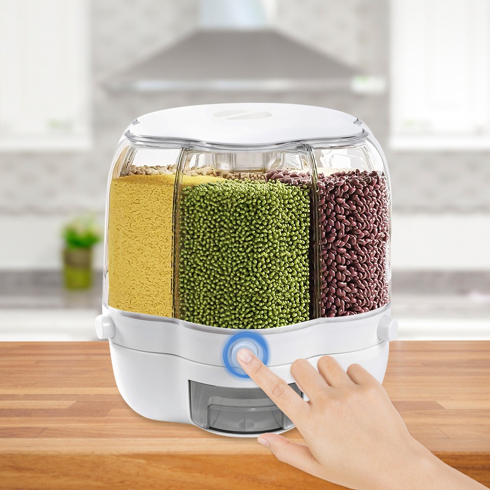 6-Grid Rotating Rice Dispenser for Dry Food Storage & Organization