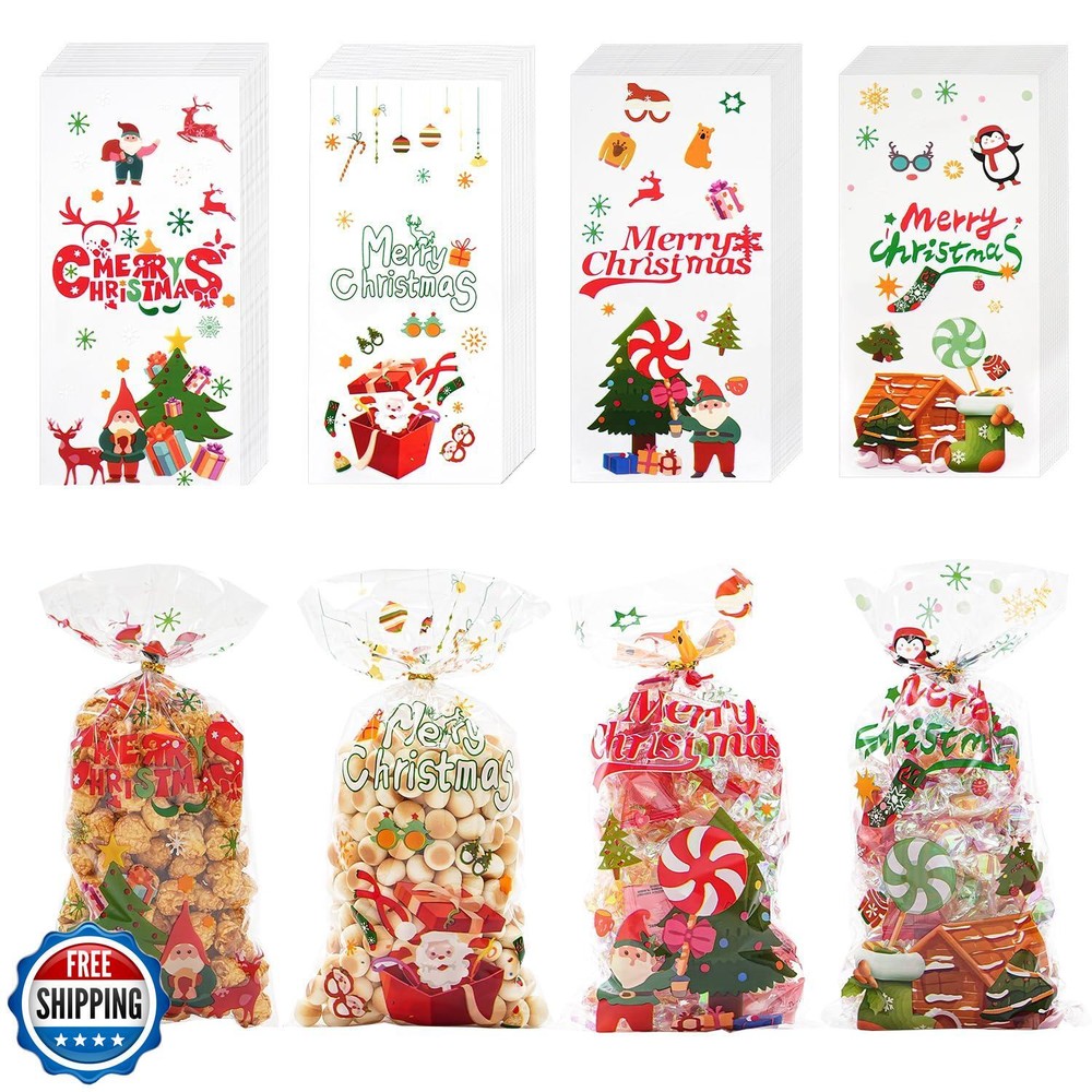 ONFAON Christmas Treat Bags - 180pcs with 200 Twists for Snacks, Cookies, Can