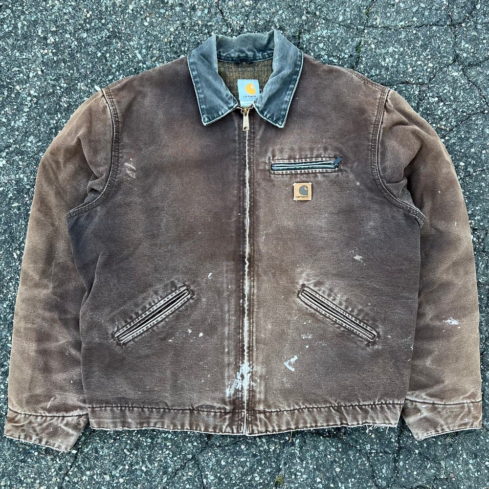 Vintage Carhartt J97 Detroit Jacket in Crazy Faded Brown Y2K Workwear Style